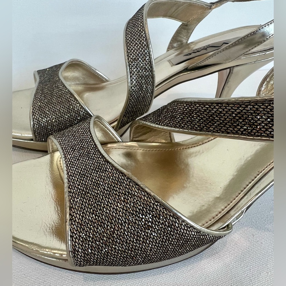 Nina Women’s Leather Slingback Gold Silver Heels  Size 9.5 - Picture 5 of 10